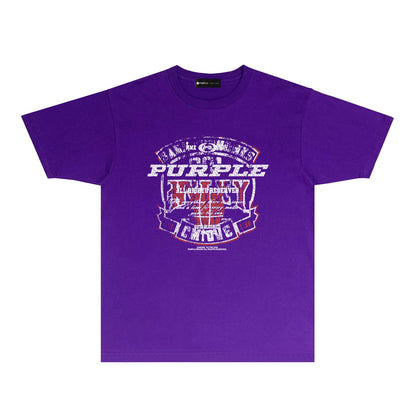 Purple Cracked Shield Graphic T-Shirt Short Sleeve Casual Streetwear Tee PUR156