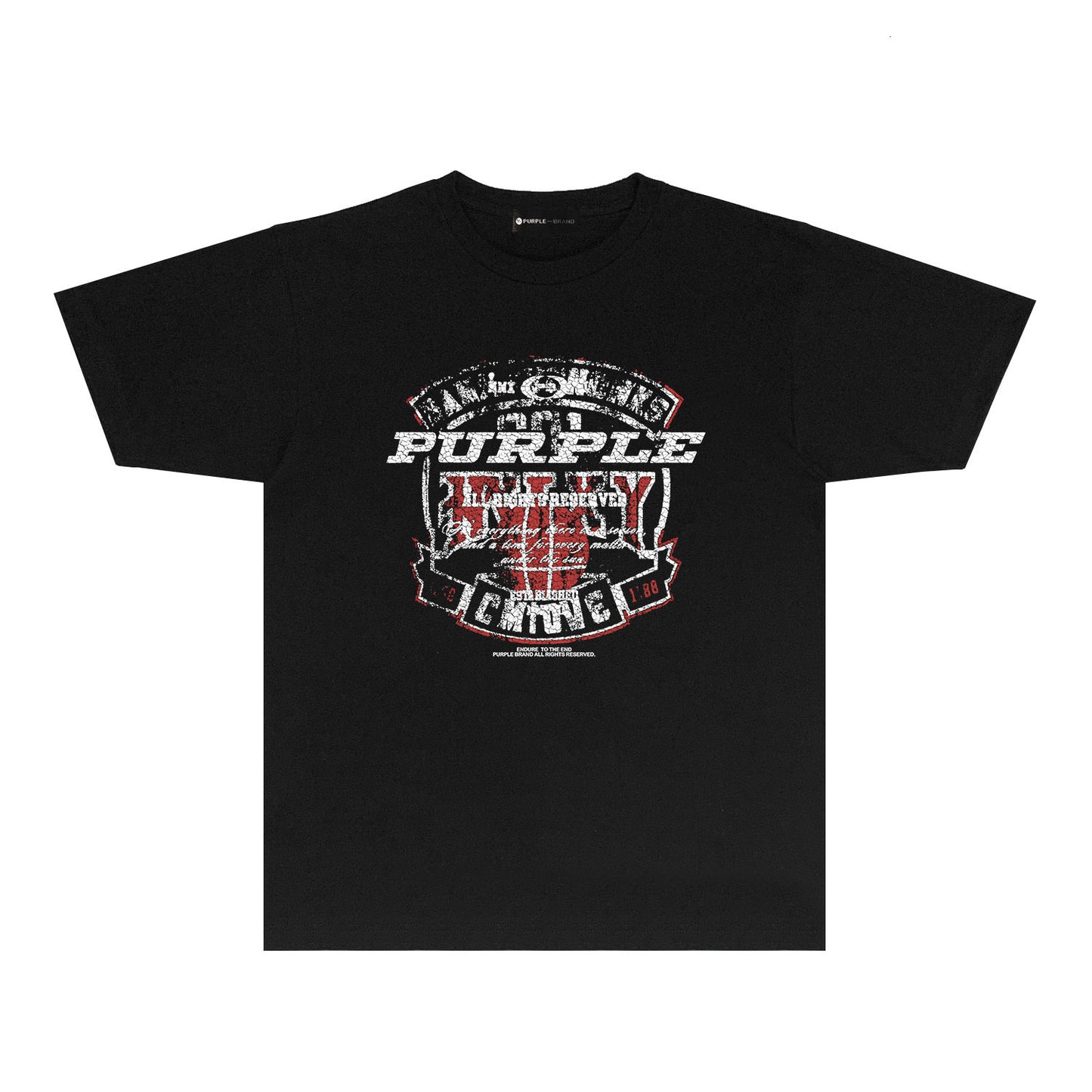 Purple Cracked Shield Graphic T-Shirt Short Sleeve Casual Streetwear Tee PUR156
