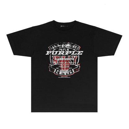 Purple Cracked Shield Graphic T-Shirt Short Sleeve Casual Streetwear Tee PUR156