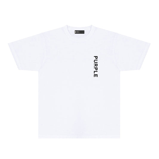Purple Large Back Print Front Minimal Graphic T-Shirt Short Sleeve Casual Streetwear Tee PUR158