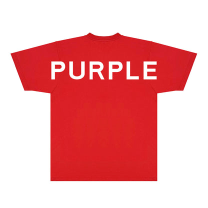 Purple Large Back Print Front Minimal Graphic T-Shirt Short Sleeve Casual Streetwear Tee PUR158
