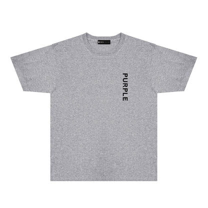 Purple Large Back Print Front Minimal Graphic T-Shirt Short Sleeve Casual Streetwear Tee PUR158
