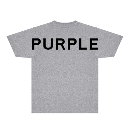 Purple Large Back Print Front Minimal Graphic T-Shirt Short Sleeve Casual Streetwear Tee PUR158