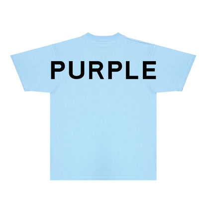 Purple Large Back Print Front Minimal Graphic T-Shirt Short Sleeve Casual Streetwear Tee PUR158