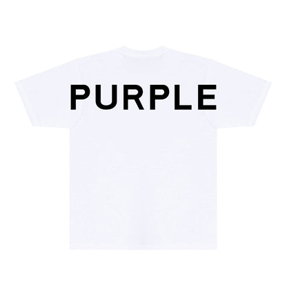 Purple Large Back Print Front Minimal Graphic T-Shirt Short Sleeve Casual Streetwear Tee PUR158