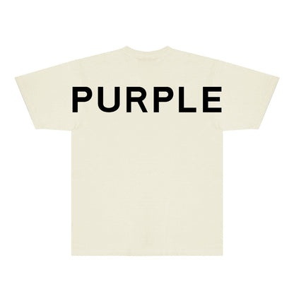 Purple Large Back Print Front Minimal Graphic T-Shirt Short Sleeve Casual Streetwear Tee PUR158