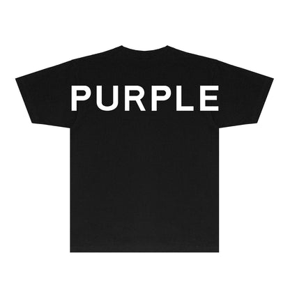 Purple Large Back Print Front Minimal Graphic T-Shirt Short Sleeve Casual Streetwear Tee PUR158