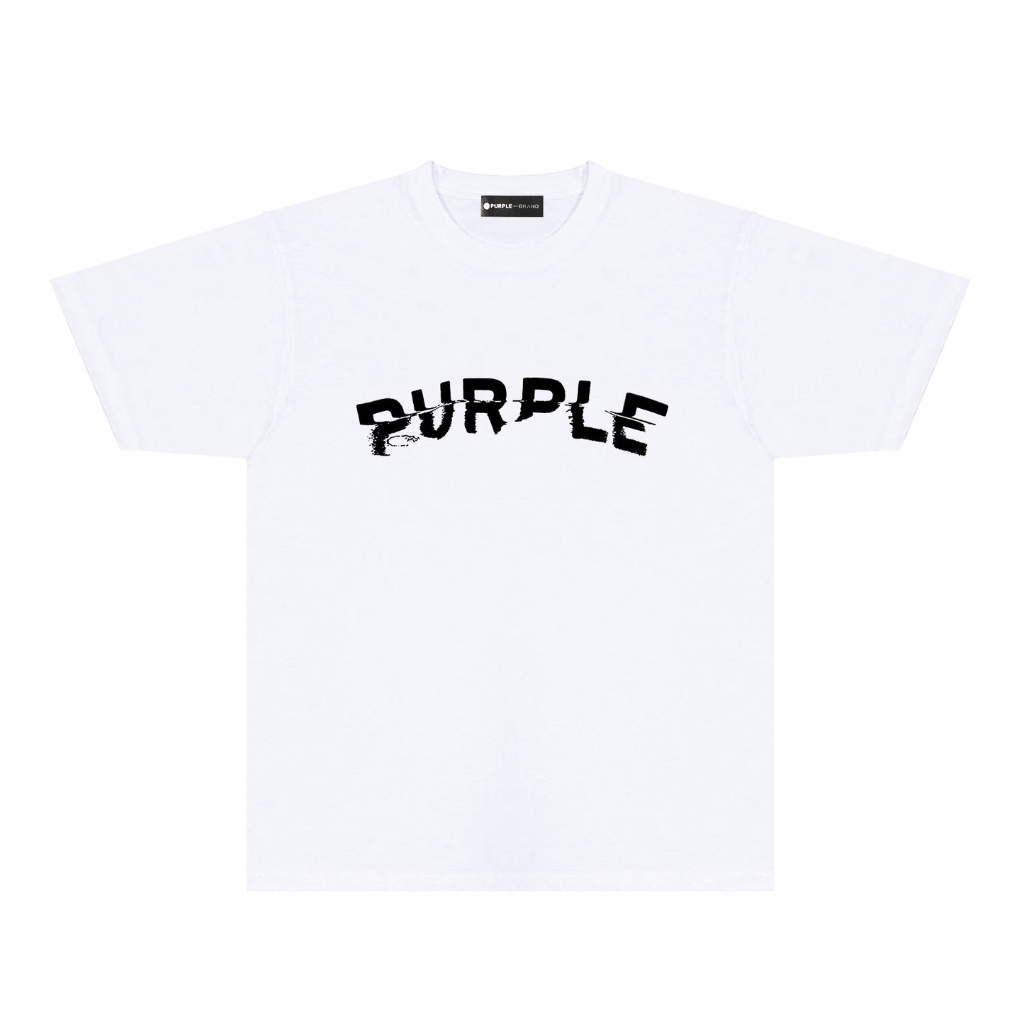 Purple Distorted Paint Splash Typography Graphic T-Shirt Short Sleeve Casual Streetwear Tee PUR162
