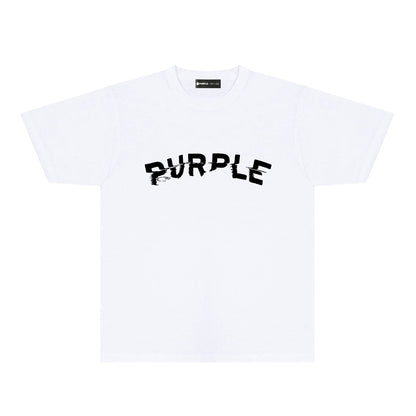 Purple Distorted Paint Splash Typography Graphic T-Shirt Short Sleeve Casual Streetwear Tee PUR162
