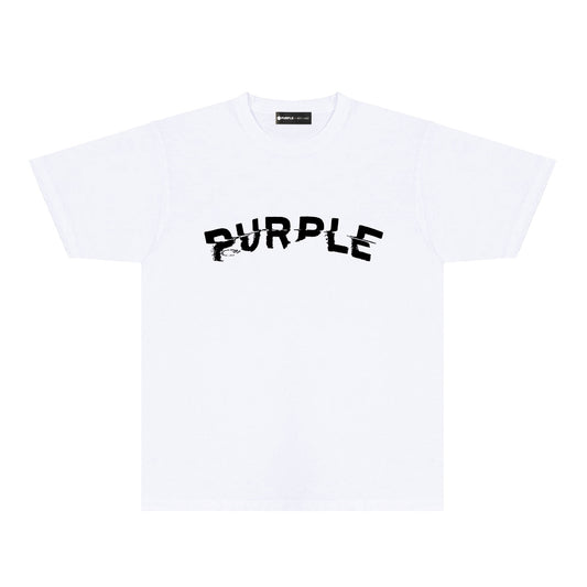 Purple Distorted Paint Splash Typography Graphic T-Shirt Short Sleeve Casual Streetwear Tee PUR162