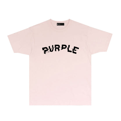 Purple Distorted Paint Splash Typography Graphic T-Shirt Short Sleeve Casual Streetwear Tee PUR162