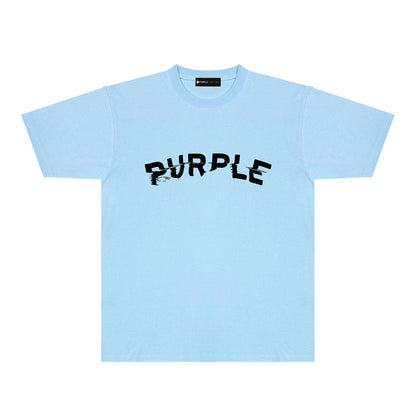 Purple Distorted Paint Splash Typography Graphic T-Shirt Short Sleeve Casual Streetwear Tee PUR162
