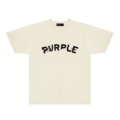 Purple Distorted Paint Splash Typography Graphic T-Shirt Short Sleeve Casual Streetwear Tee PUR162