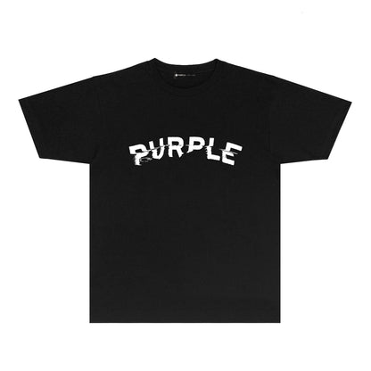 Purple Distorted Paint Splash Typography Graphic T-Shirt Short Sleeve Casual Streetwear Tee PUR162
