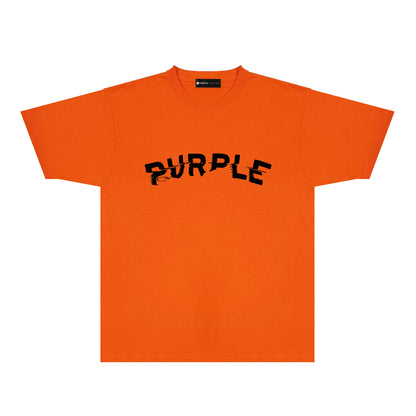 Purple Distorted Paint Splash Typography Graphic T-Shirt Short Sleeve Casual Streetwear Tee PUR162