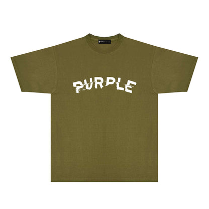 Purple Distorted Paint Splash Typography Graphic T-Shirt Short Sleeve Casual Streetwear Tee PUR162