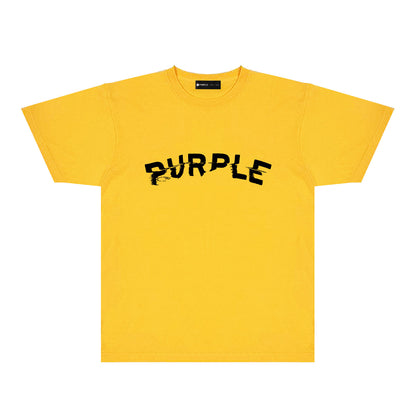 Purple Distorted Paint Splash Typography Graphic T-Shirt Short Sleeve Casual Streetwear Tee PUR162