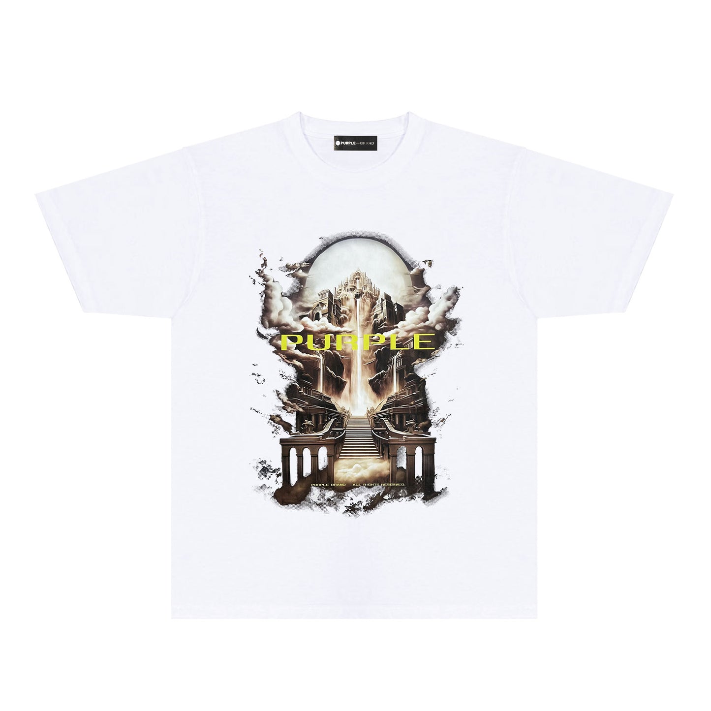 Purple Skyline Castle Graphic T-Shirt Short Sleeve Casual Streetwear Tee PUR163