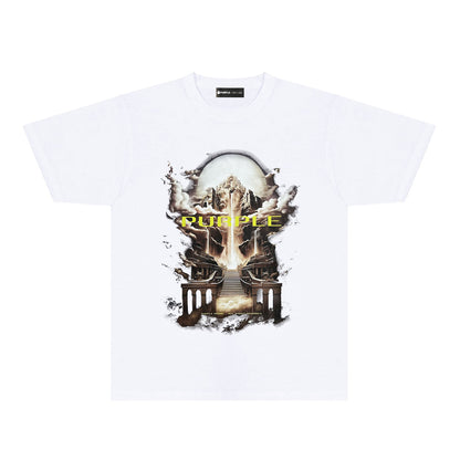 Purple Skyline Castle Graphic T-Shirt Short Sleeve Casual Streetwear Tee PUR163