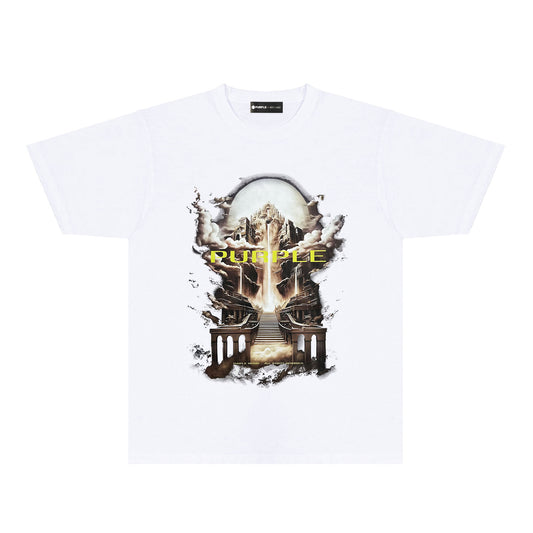 Purple Skyline Castle Graphic T-Shirt Short Sleeve Casual Streetwear Tee PUR163