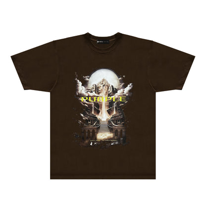 Purple Skyline Castle Graphic T-Shirt Short Sleeve Casual Streetwear Tee PUR163