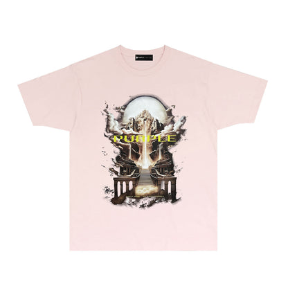 Purple Skyline Castle Graphic T-Shirt Short Sleeve Casual Streetwear Tee PUR163