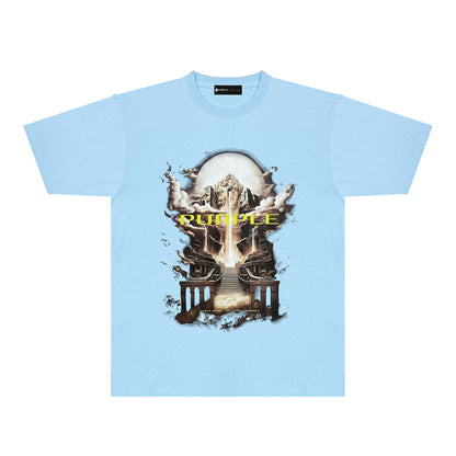 Purple Skyline Castle Graphic T-Shirt Short Sleeve Casual Streetwear Tee PUR163
