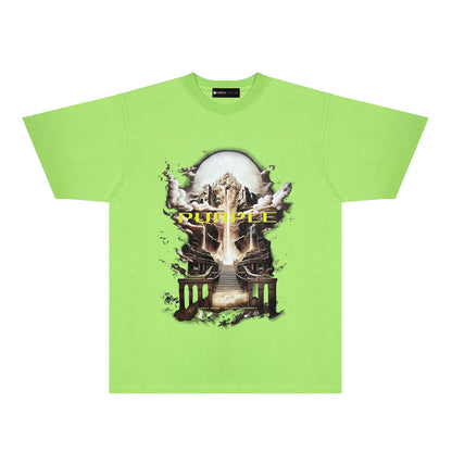 Purple Skyline Castle Graphic T-Shirt Short Sleeve Casual Streetwear Tee PUR163
