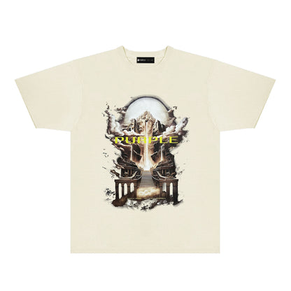 Purple Skyline Castle Graphic T-Shirt Short Sleeve Casual Streetwear Tee PUR163
