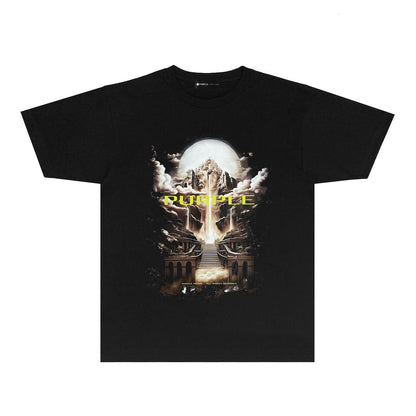 Purple Skyline Castle Graphic T-Shirt Short Sleeve Casual Streetwear Tee PUR163