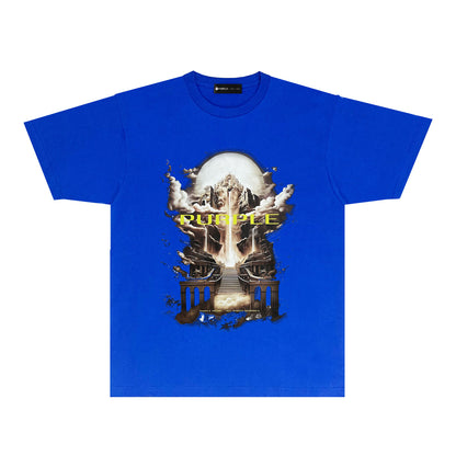 Purple Skyline Castle Graphic T-Shirt Short Sleeve Casual Streetwear Tee PUR163