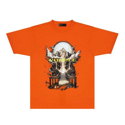 Purple Skyline Castle Graphic T-Shirt Short Sleeve Casual Streetwear Tee PUR163
