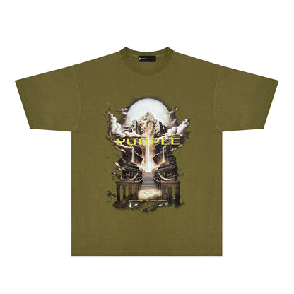 Purple Skyline Castle Graphic T-Shirt Short Sleeve Casual Streetwear Tee PUR163