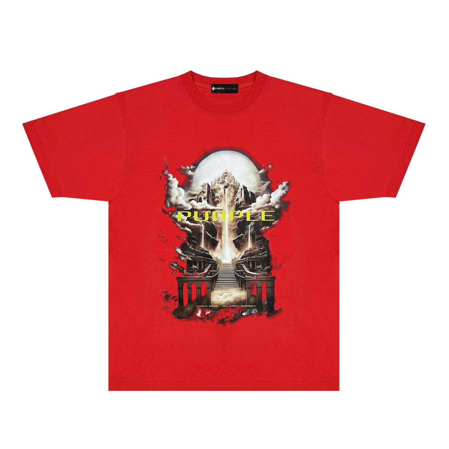 Purple Skyline Castle Graphic T-Shirt Short Sleeve Casual Streetwear Tee PUR163