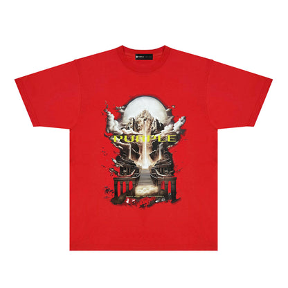 Purple Skyline Castle Graphic T-Shirt Short Sleeve Casual Streetwear Tee PUR163