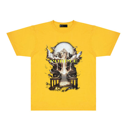 Purple Skyline Castle Graphic T-Shirt Short Sleeve Casual Streetwear Tee PUR163