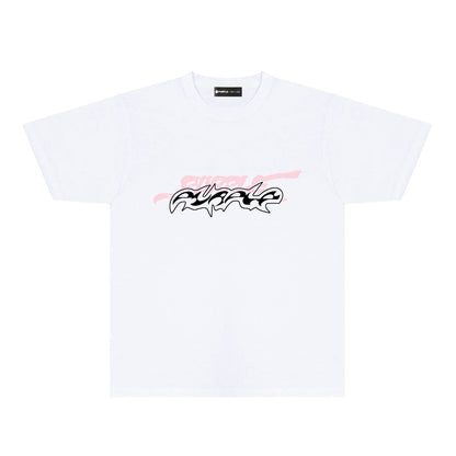 Purple Cracked Abstract Letter Graphic T-Shirt Short Sleeve Casual Streetwear Tee PUR166