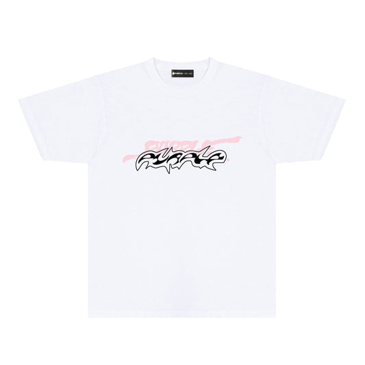 Purple Cracked Abstract Letter Graphic T-Shirt Short Sleeve Casual Streetwear Tee PUR166