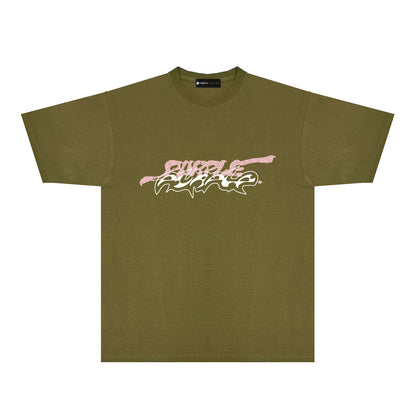 Purple Cracked Abstract Letter Graphic T-Shirt Short Sleeve Casual Streetwear Tee PUR166
