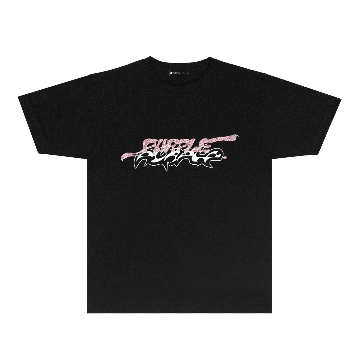 Purple Cracked Abstract Letter Graphic T-Shirt Short Sleeve Casual Streetwear Tee PUR166