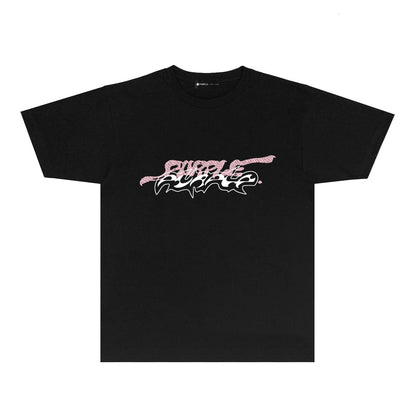 Purple Cracked Abstract Letter Graphic T-Shirt Short Sleeve Casual Streetwear Tee PUR166