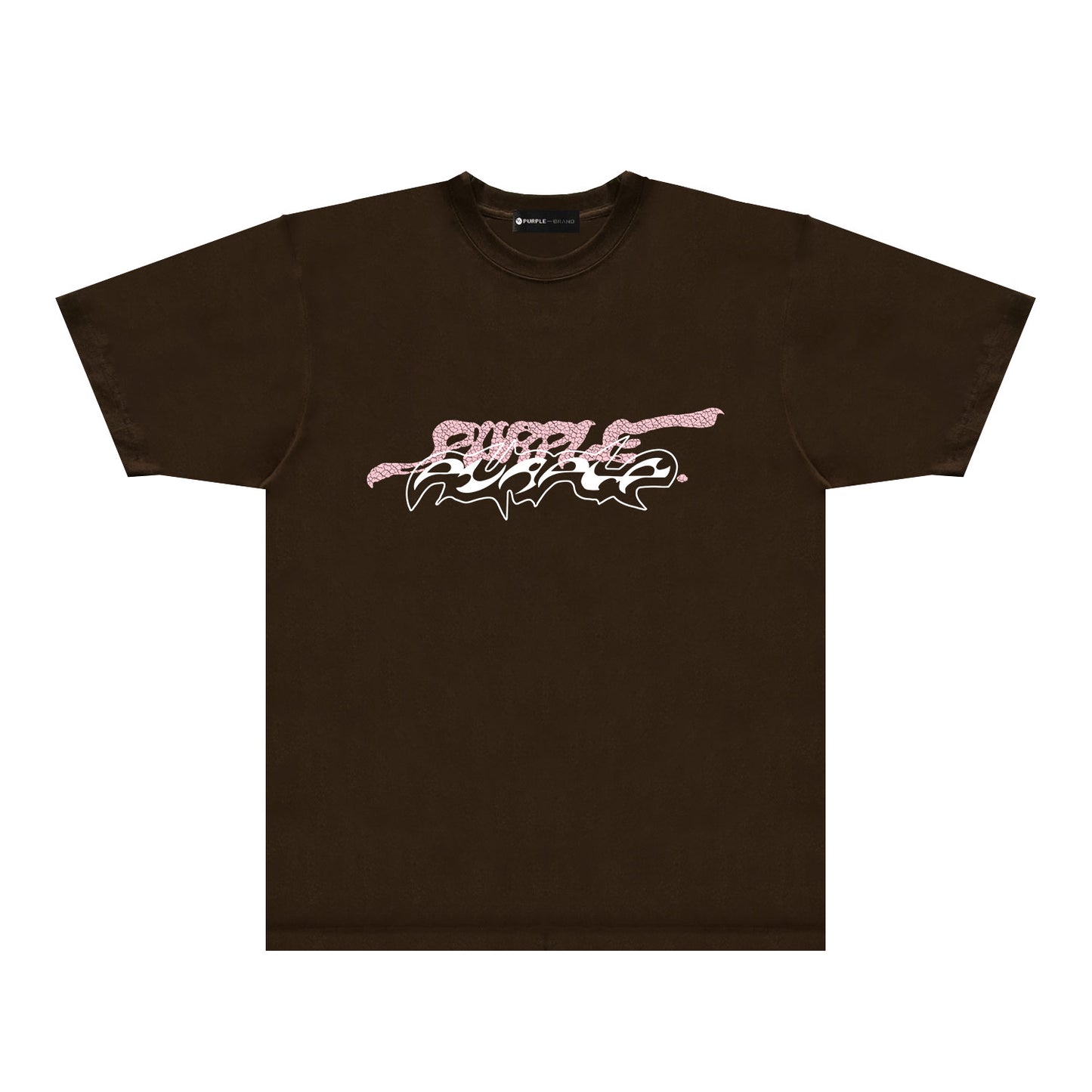 Purple Cracked Abstract Letter Graphic T-Shirt Short Sleeve Casual Streetwear Tee PUR166