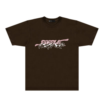 Purple Cracked Abstract Letter Graphic T-Shirt Short Sleeve Casual Streetwear Tee PUR166