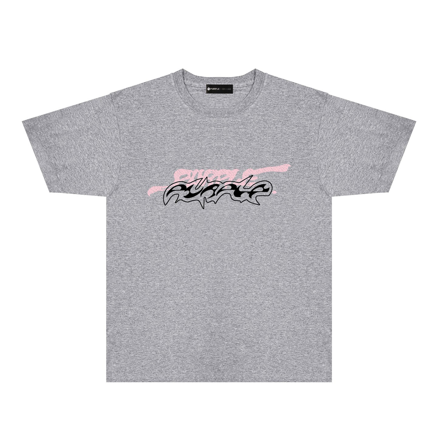 Purple Cracked Abstract Letter Graphic T-Shirt Short Sleeve Casual Streetwear Tee PUR166