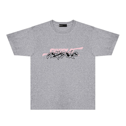 Purple Cracked Abstract Letter Graphic T-Shirt Short Sleeve Casual Streetwear Tee PUR166