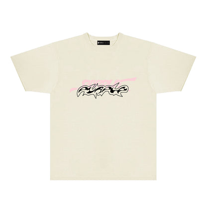 Purple Cracked Abstract Letter Graphic T-Shirt Short Sleeve Casual Streetwear Tee PUR166