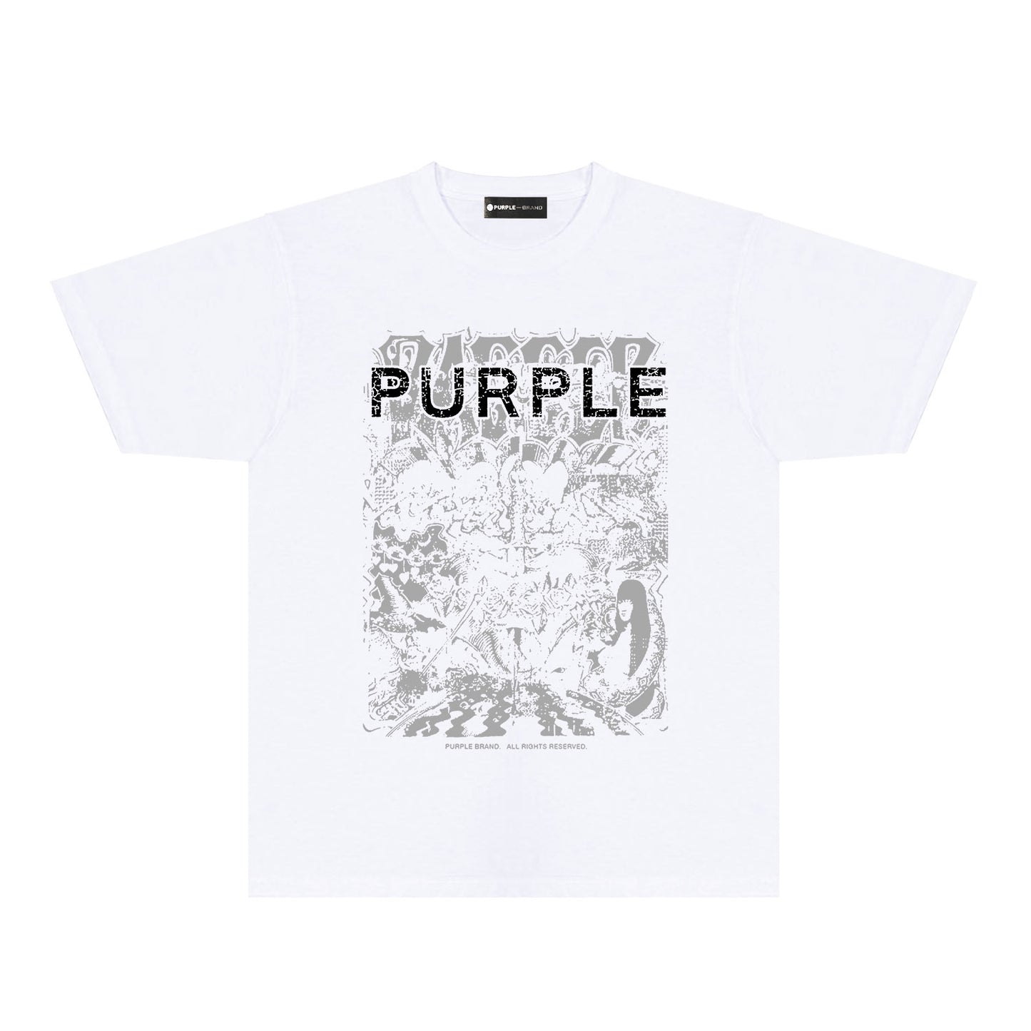 Purple Cracked Oil Painting Graphic T-Shirt Short Sleeve Casual Streetwear Tee PUR167