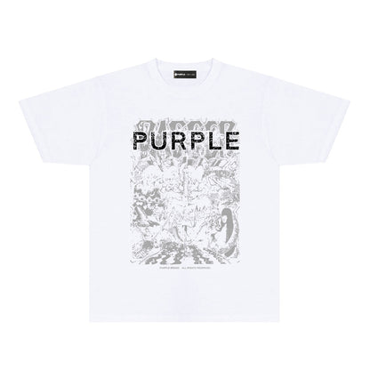 Purple Cracked Oil Painting Graphic T-Shirt Short Sleeve Casual Streetwear Tee PUR167
