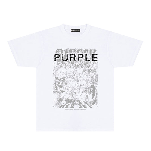 Purple Cracked Oil Painting Graphic T-Shirt Short Sleeve Casual Streetwear Tee PUR167