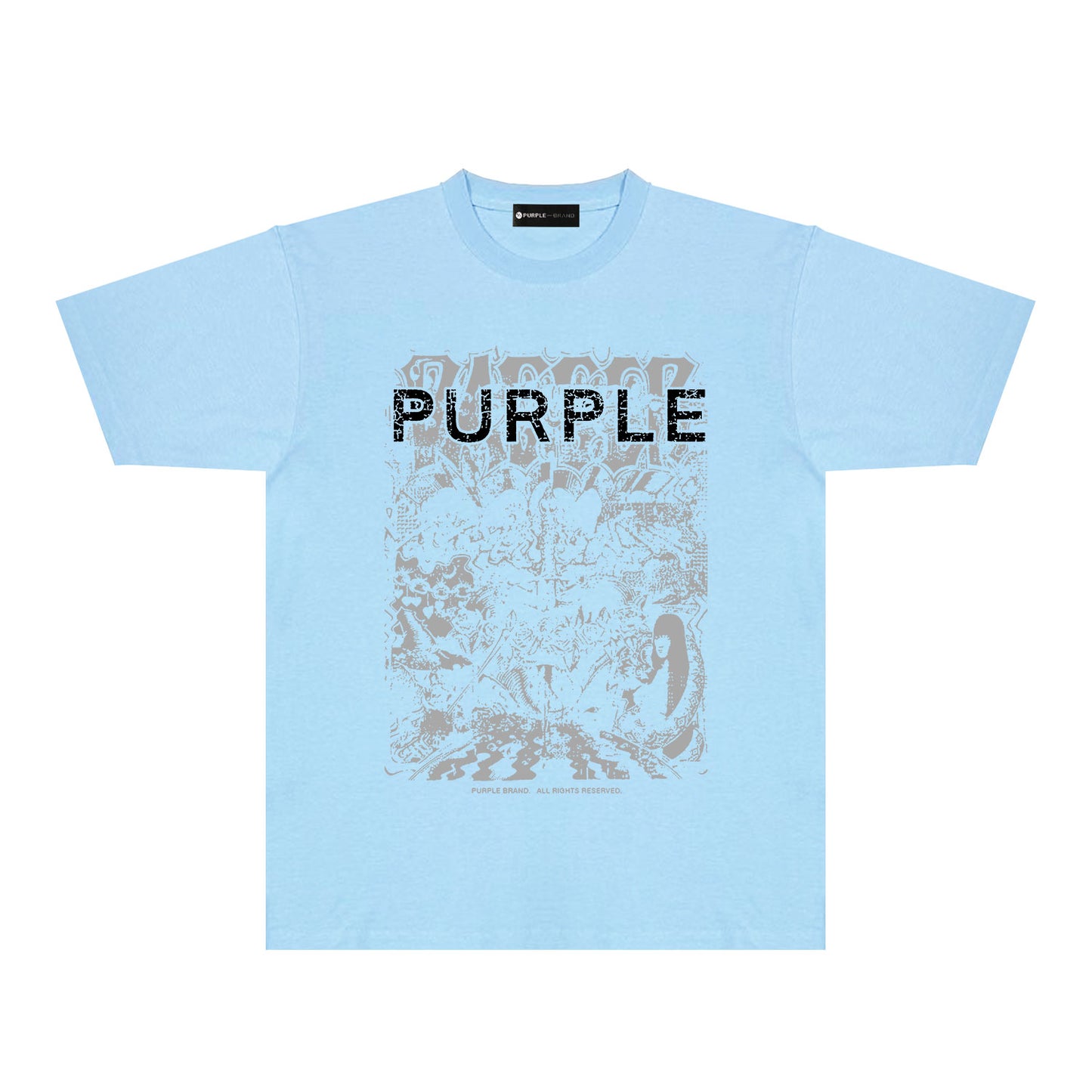 Purple Cracked Oil Painting Graphic T-Shirt Short Sleeve Casual Streetwear Tee PUR167